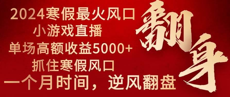 2024年最火寒假風(fēng)口項目 小游戲直播 單場收益5000 抓住風(fēng)口 一個月直接提車