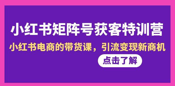 小紅書-矩陣號獲客特訓營-第10期，小紅書電商的帶貨課，引流變現新商機