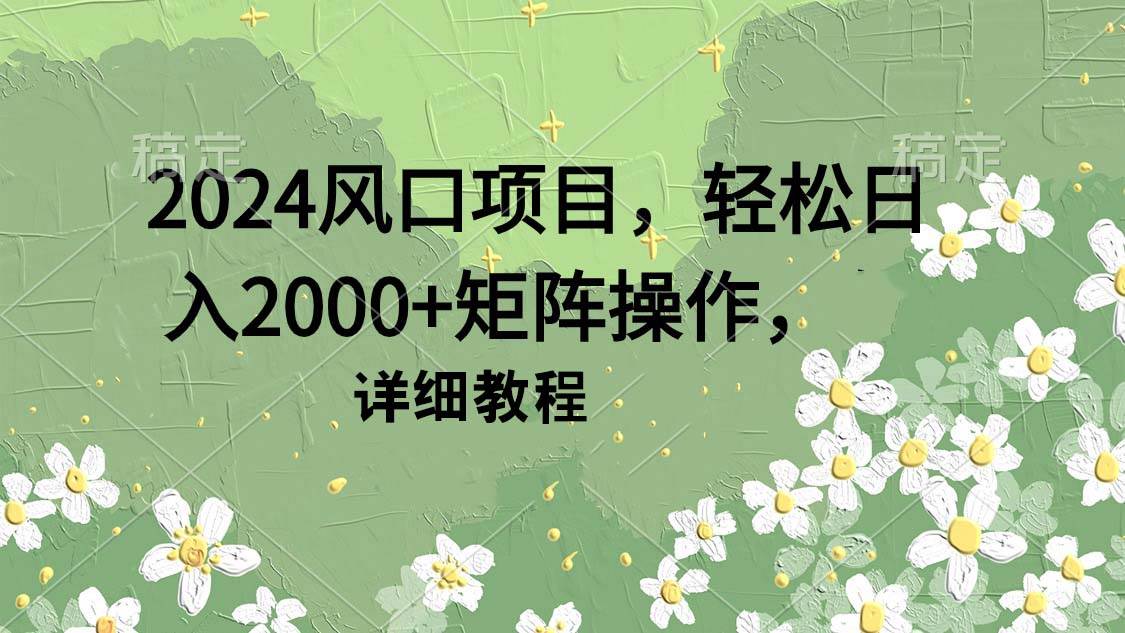 2024風口項目，輕松日入2000+矩陣操作，詳細教程