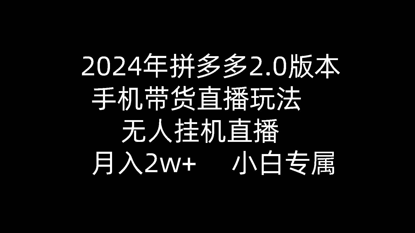2024年拼多多2.0版本，手機(jī)帶貨直播玩法，無人掛機(jī)直播， 月入2w+， 小…