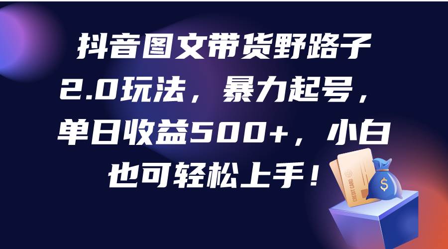 抖音圖文帶貨野路子2.0玩法，暴力起號，單日收益500+，小白也可輕松上手！