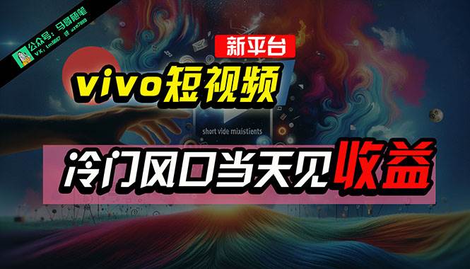 全新平臺vivo短視頻，新風口AI混剪無腦搬運，冷門風口當天見收益，7天…