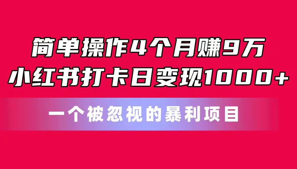 簡單操作4個月賺9萬！小紅書打卡日變現1000+！一個被忽視的暴力項目