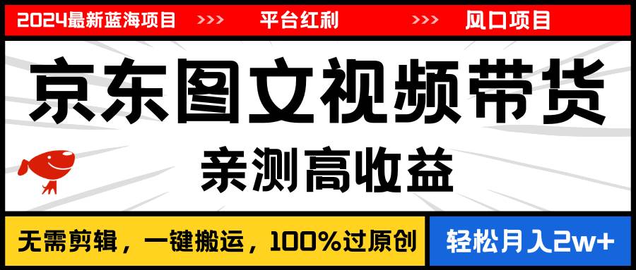 2024最新藍海項目，逛逛京東圖文視頻帶貨，無需剪輯，月入20000+