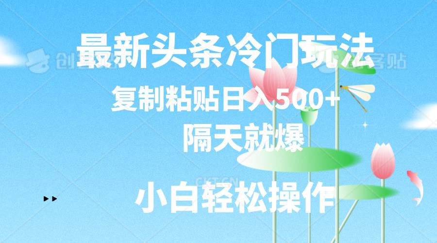 最新頭條冷門玩法，隔天就爆，復制粘貼日入500+
